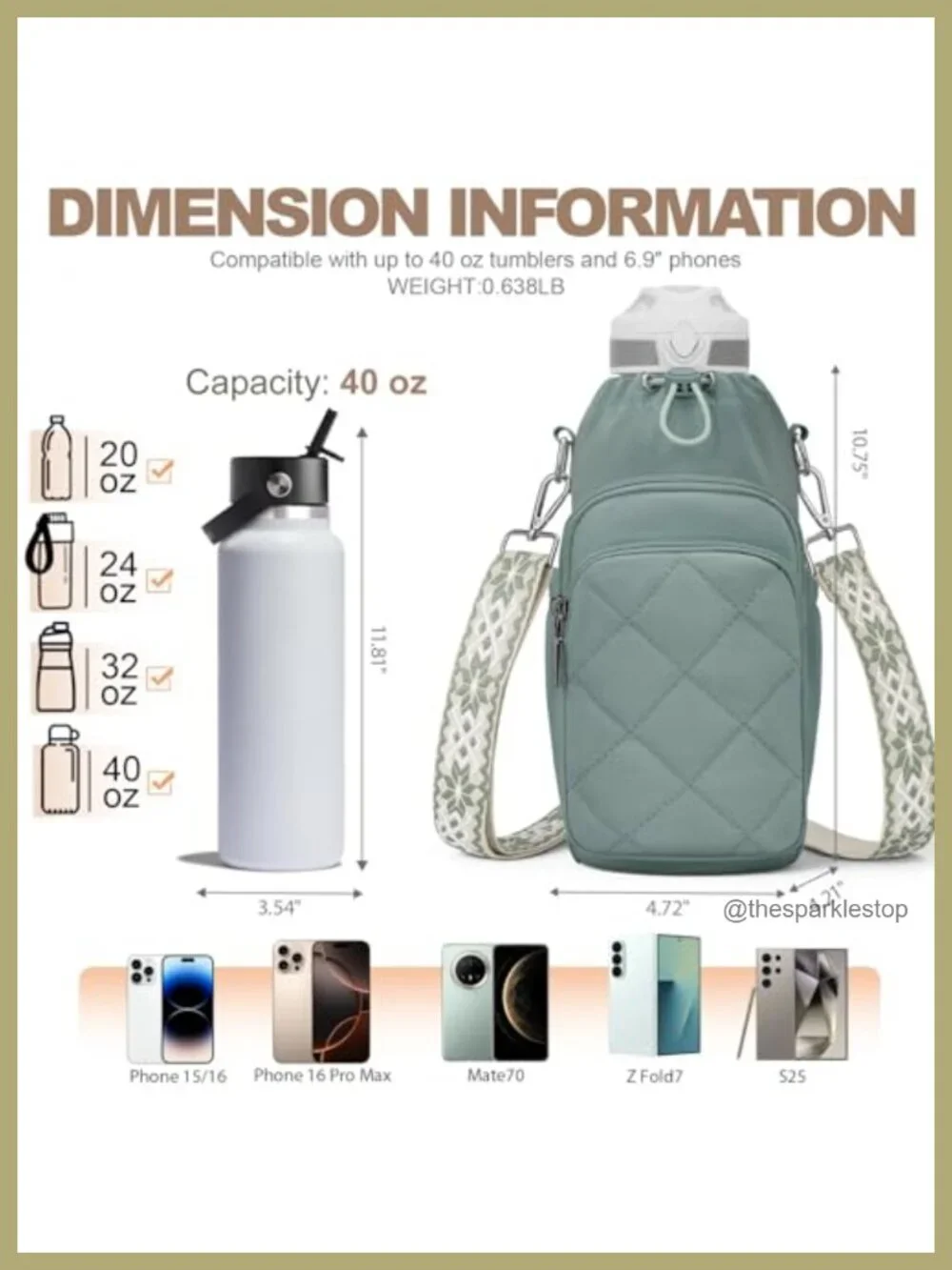Insulated Water Bottle Bag Crossbody Holder for 20-40oz Tumblers Nylon Sling